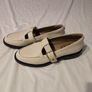 Sam Edelman Cream Loafers with Gold Buckle